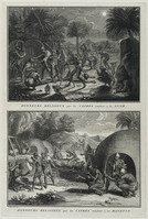 KG 11905
<br/>
Afgoderij: Wijze waarop Kaffers de maan vereren & wijze waarop zij een onbesuisd man eren
<br/>
<em>Picart, Bernard (1673-1733)</em>